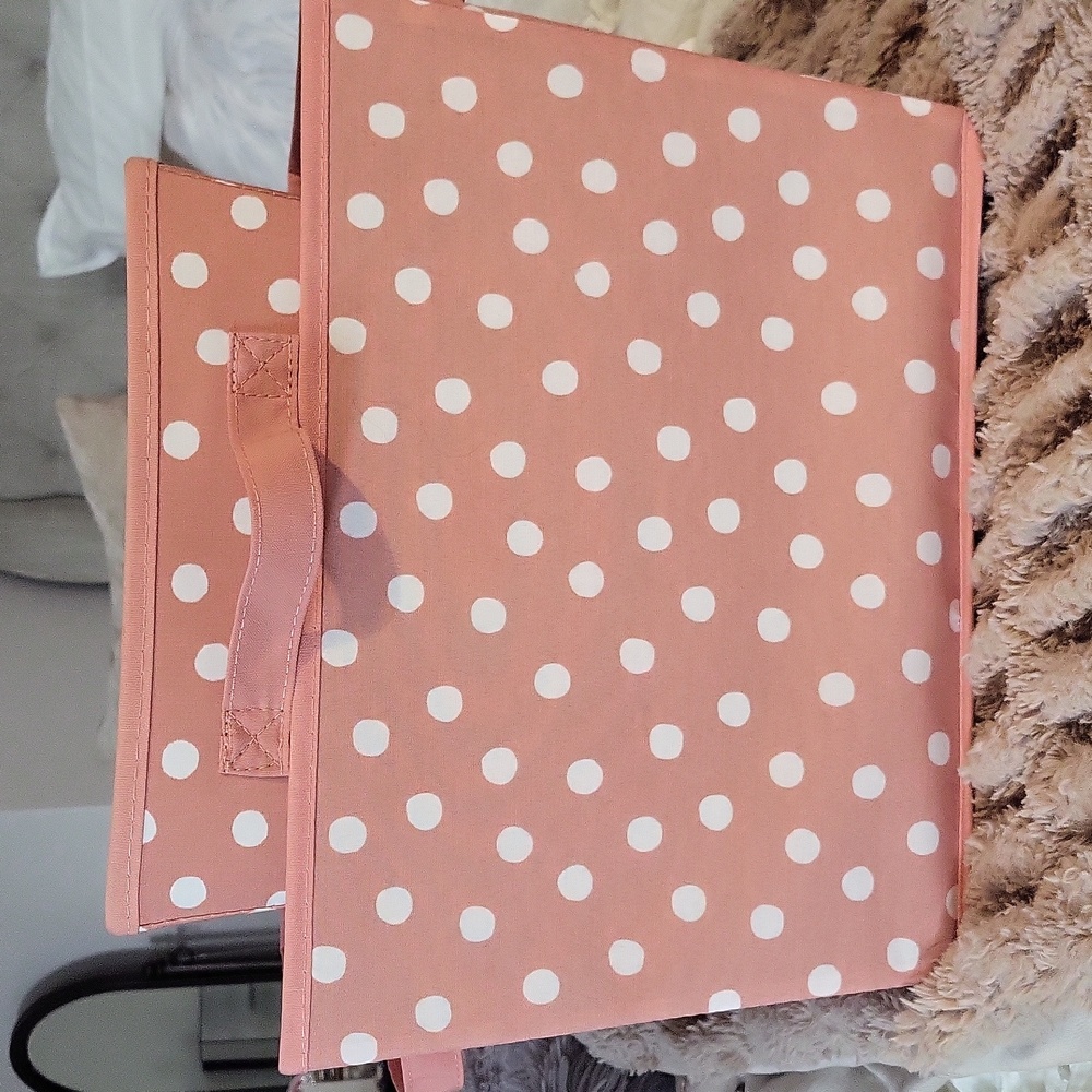 Pink Polka Dot Fabric Storage Baskets / Totes w/ Handles. SET OF 2! - Picture 3 of 8